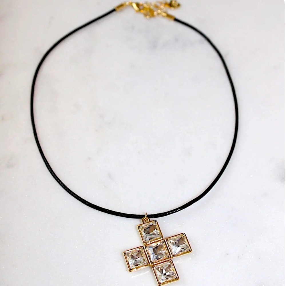 NEW | Anthropologie x FS Venezia Crystal Cross Black Choker Necklace